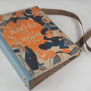 Tasche aus einem Notenheft Tanztee und Tonfilm für die Jugend, hellblau/orangen, kombiniert mit einer gleichfarbigen Krawatte